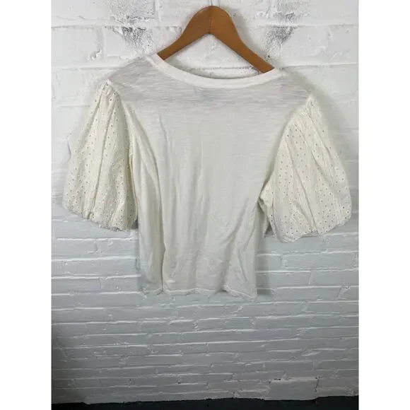 Sanctuary Women's Eyelet Puff Sleeve Blouse Stretch in white Size Large - Picture 6 of 7